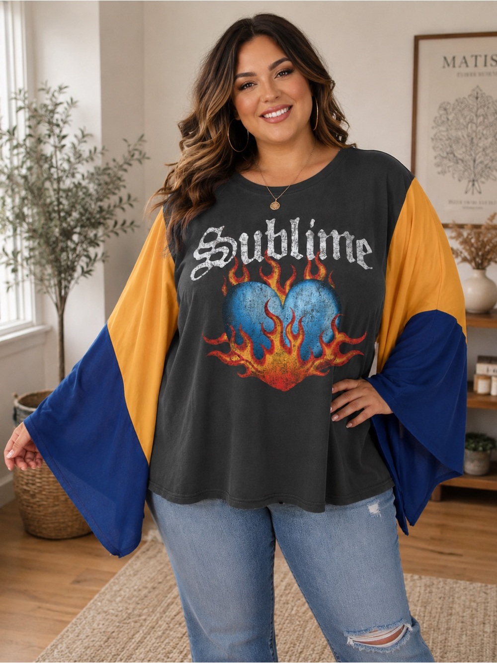 Sublime Flame Heart Colorblock Upcycled tee